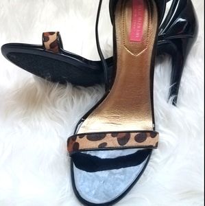 Black animal print strap heel